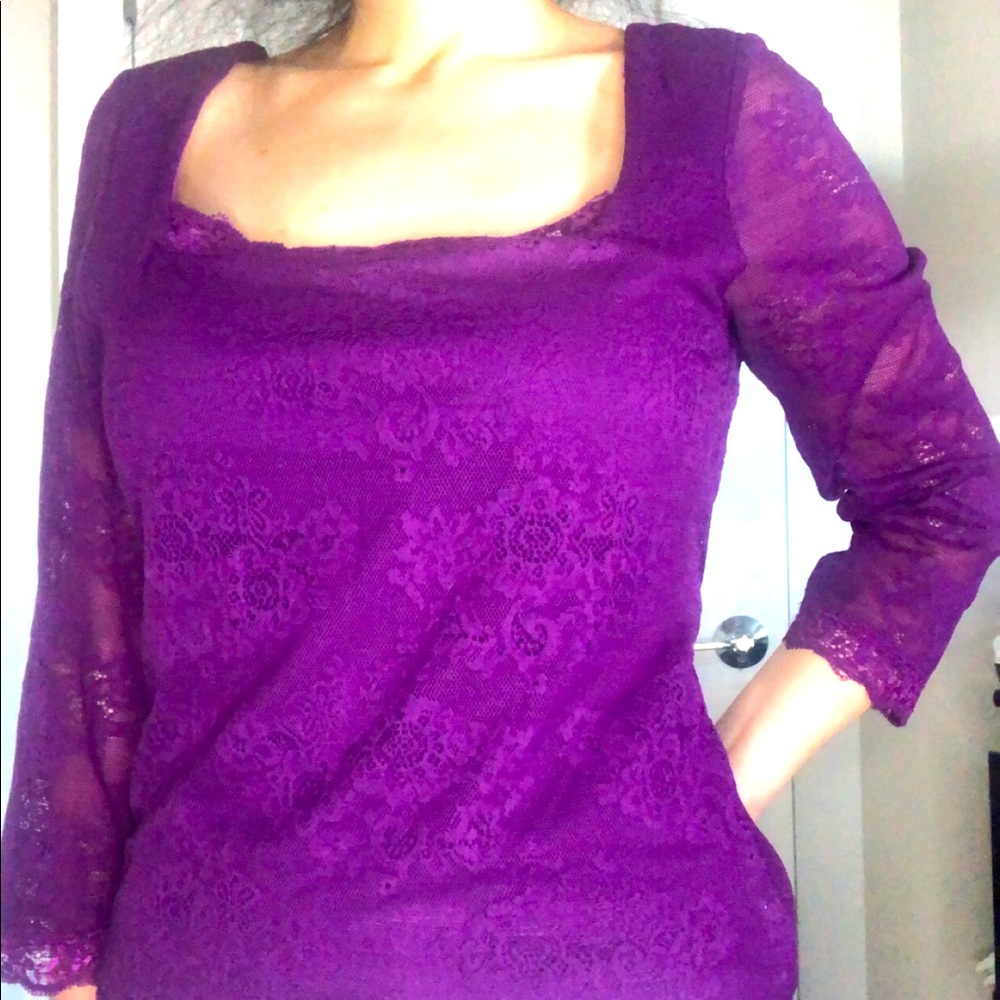 MODA INTERNATIONAL Lace Square Neck Top Blouse